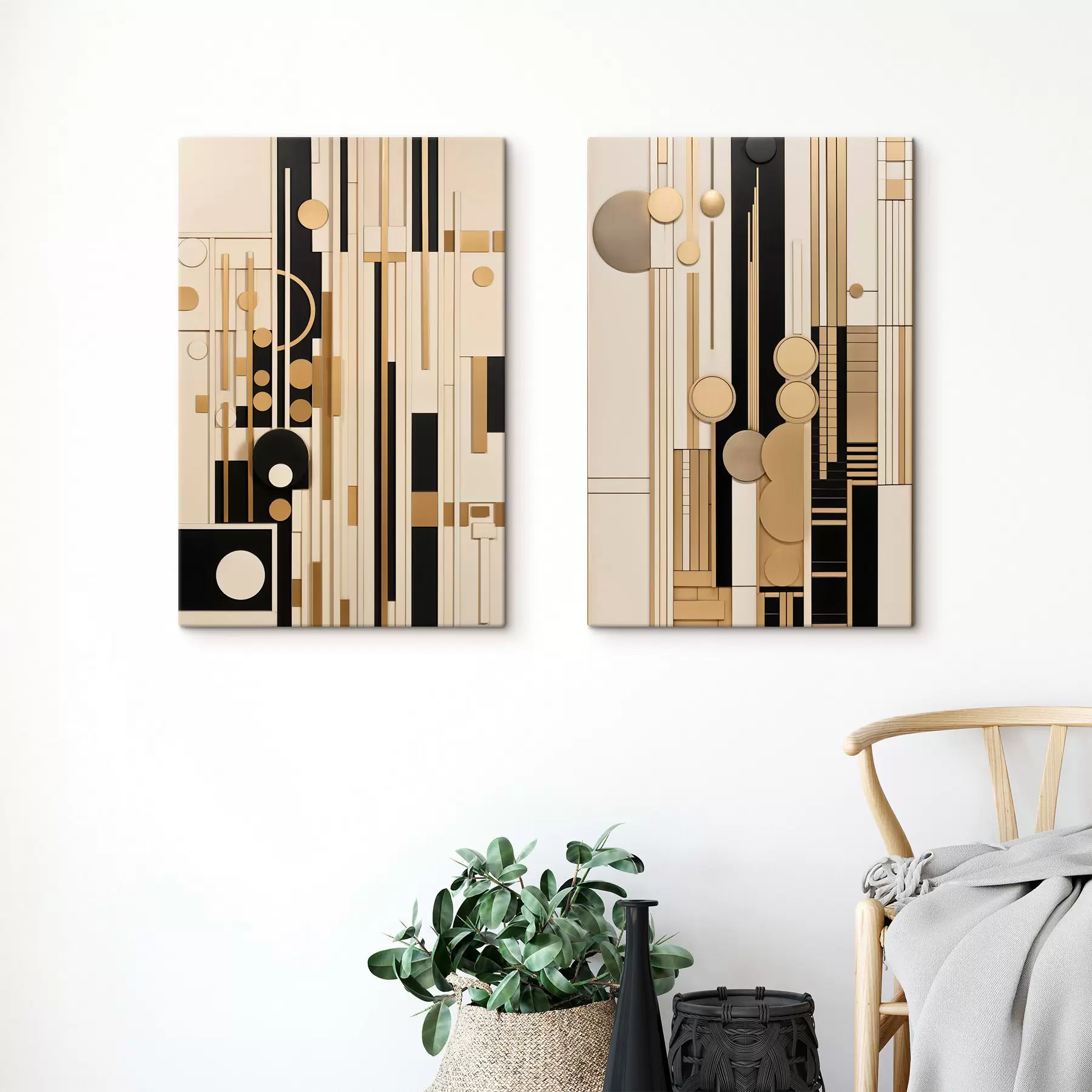 Tableau Une composition géométrique abstraite composée de cercles, de rectangles et de lignes verticales m30577