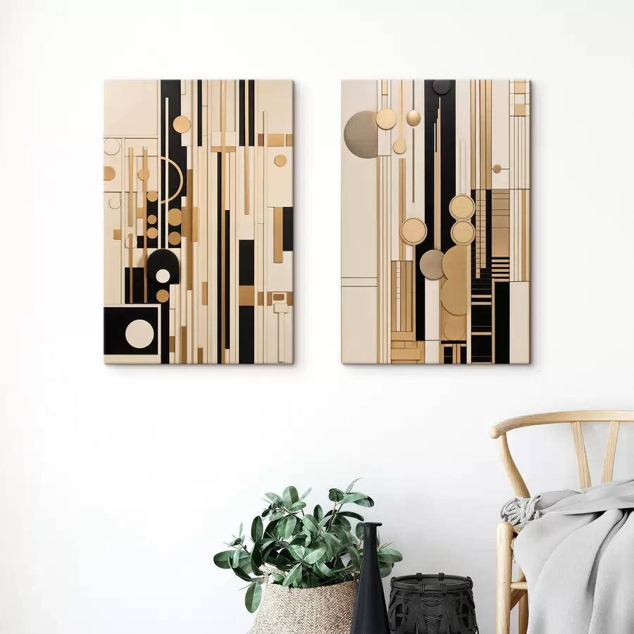 Tableau Une composition géométrique abstraite composée de cercles, de rectangles et de lignes verticales m30577
