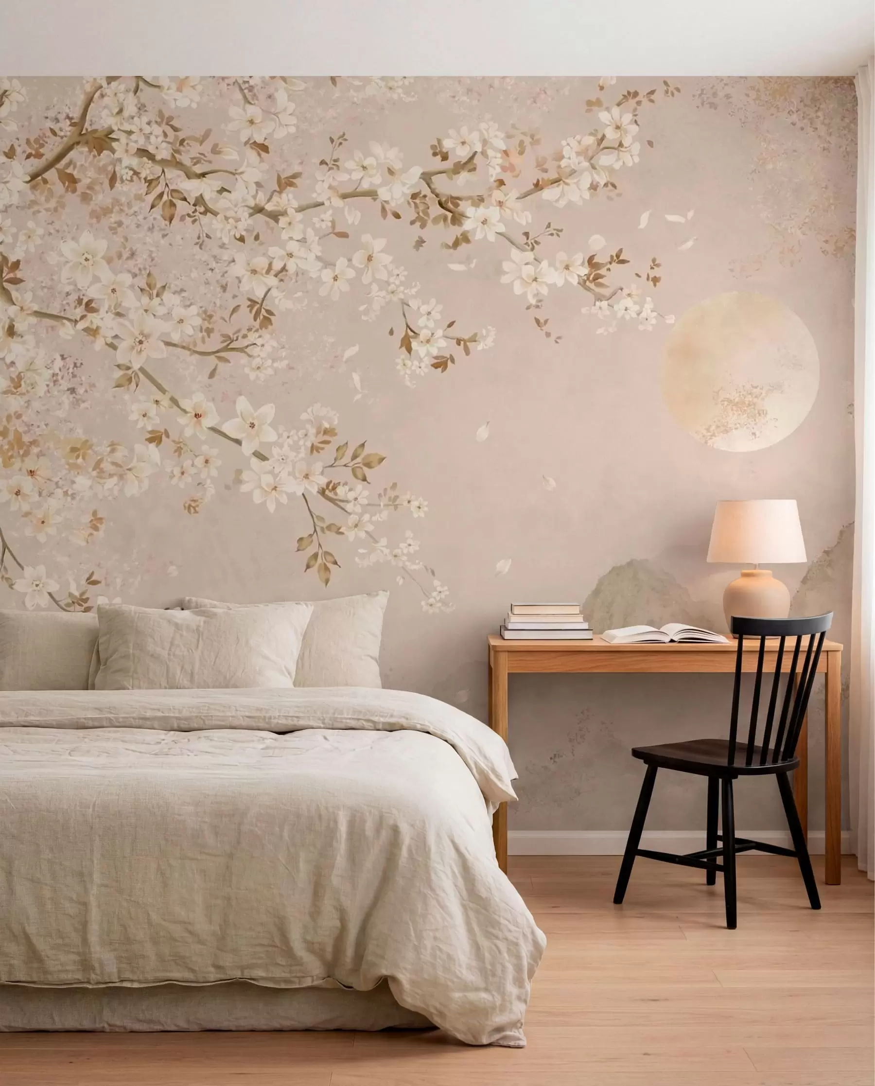 Papier peint Fleurs et lune pâle w05695