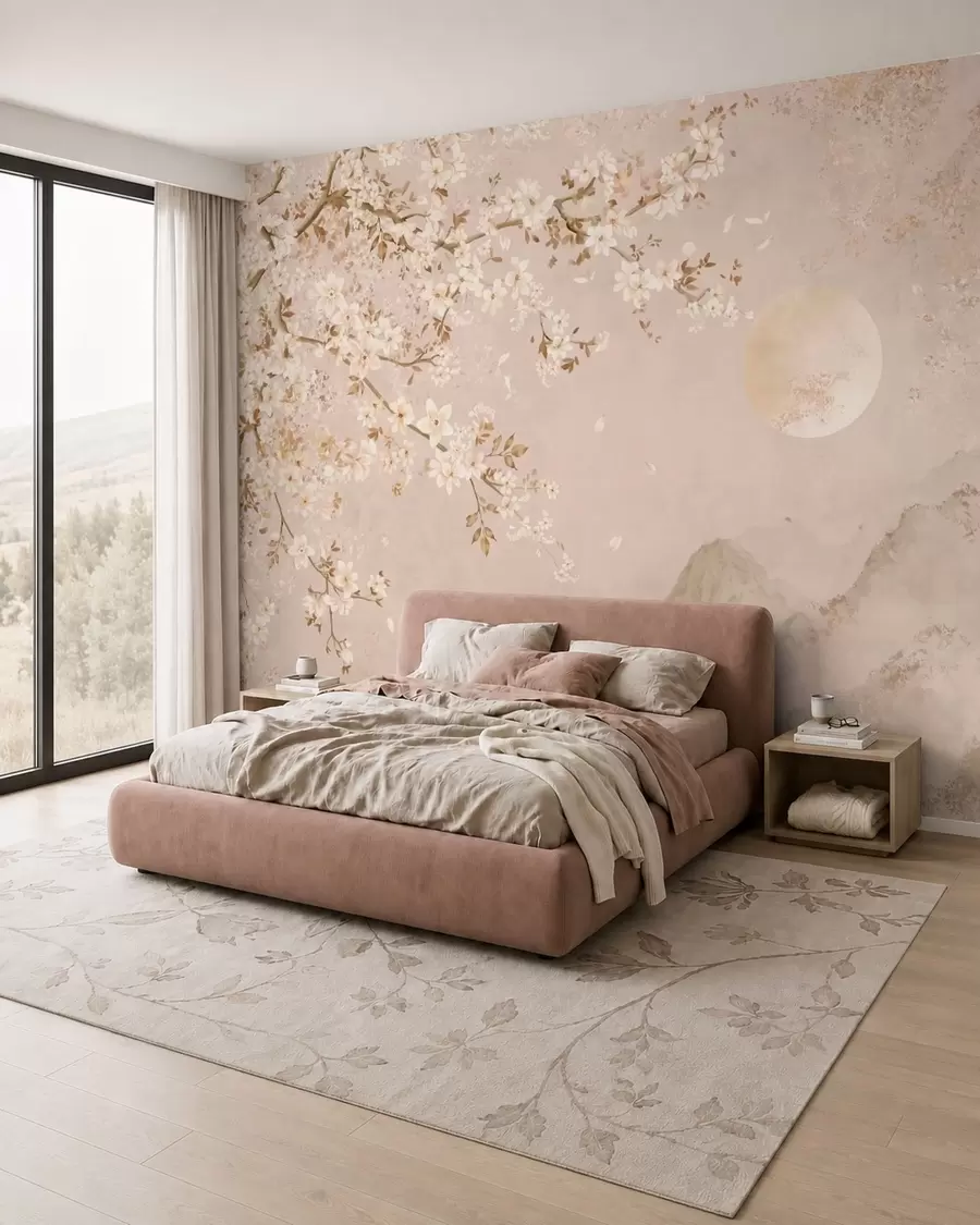 Papier peint Fleurs et lune pâle w05695