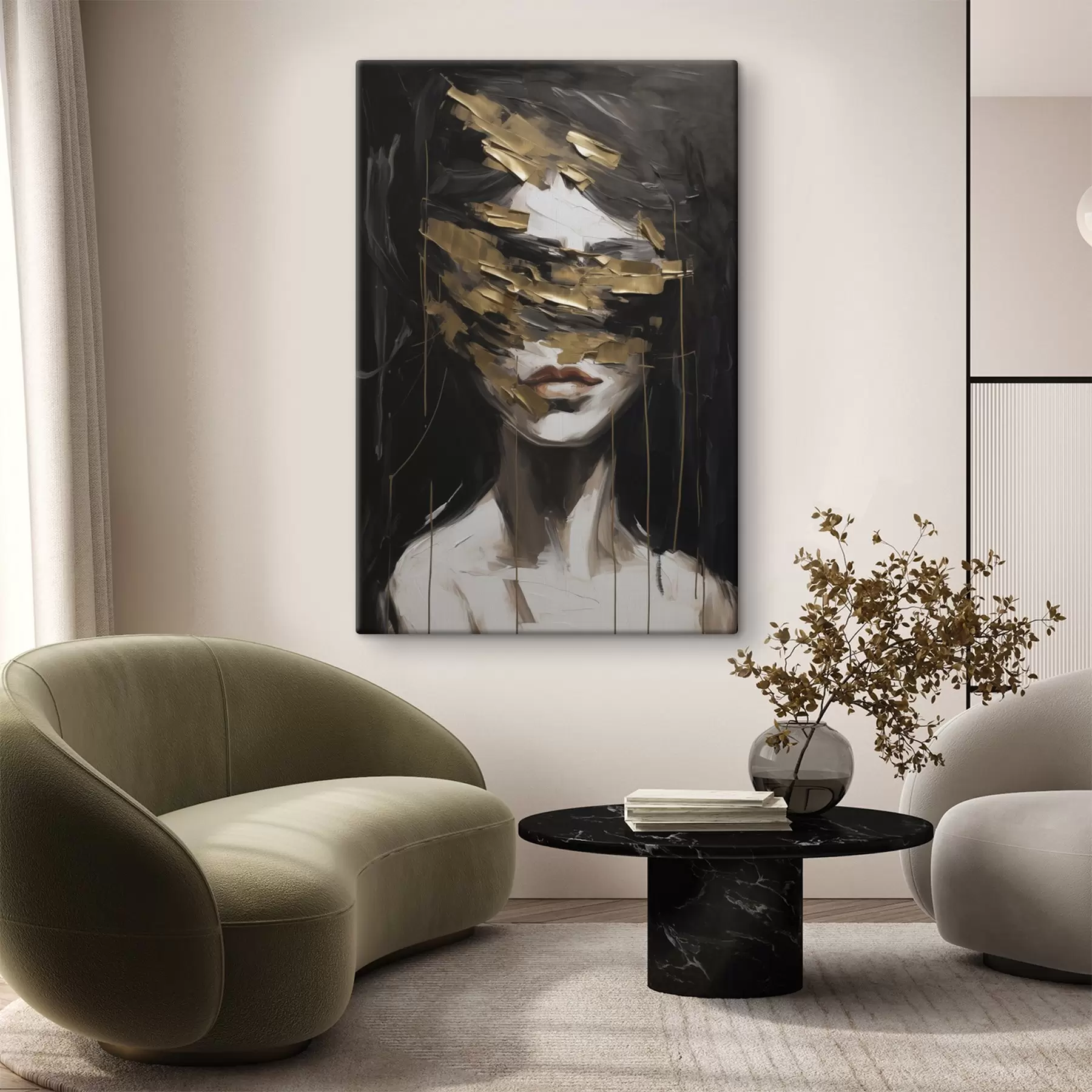 Tableau Portrait féminin abstrait imitant la peinture s49506