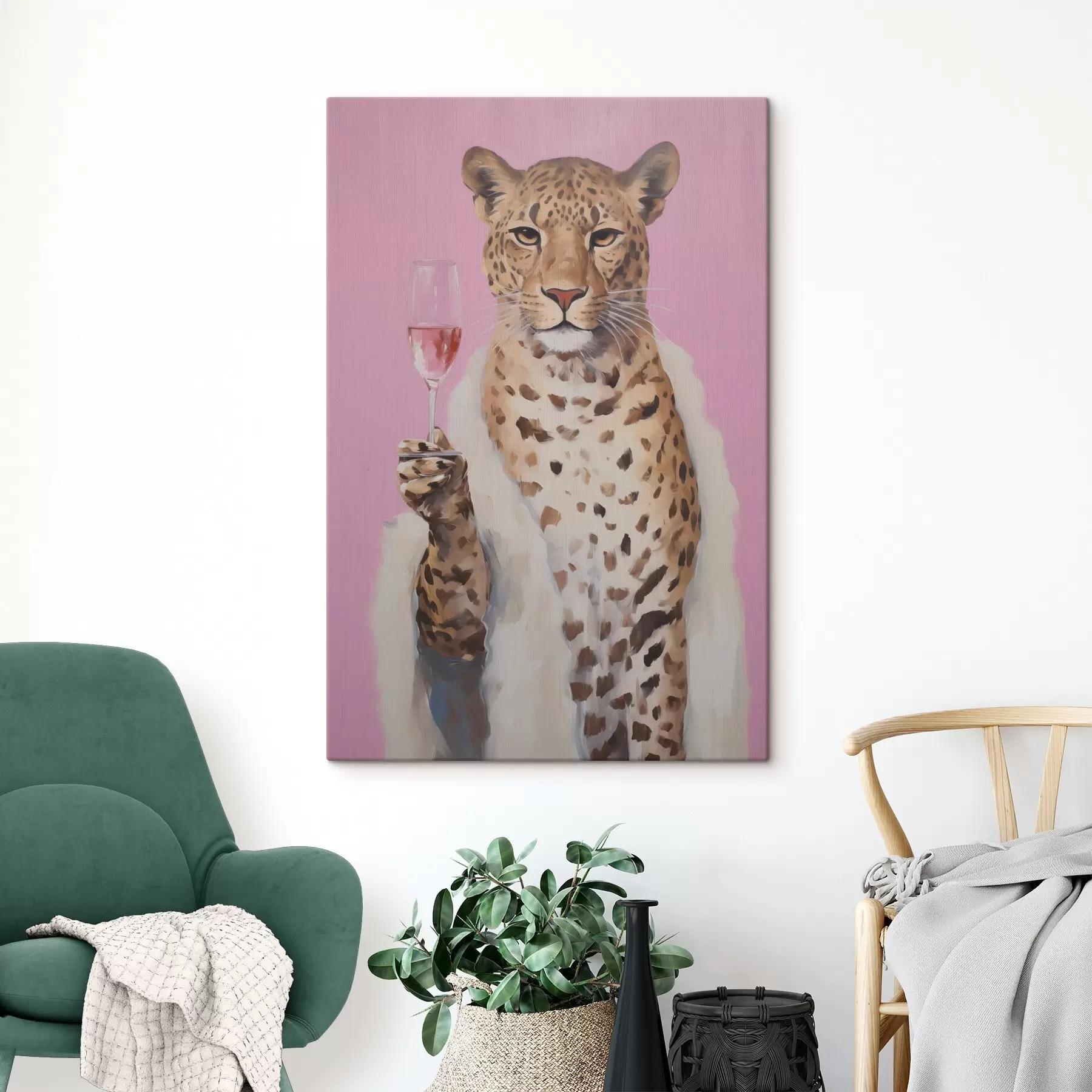 Tableau Peinture représentant un léopard avec un effet de verre s49510