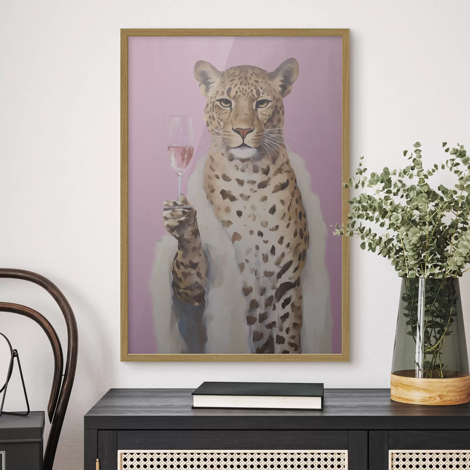 Papier peint Peinture représentant un léopard avec un effet de verre f49510