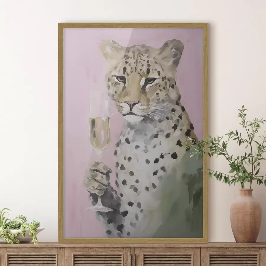 Papier peint Peinture représentant un léopard tenant un verre f49511