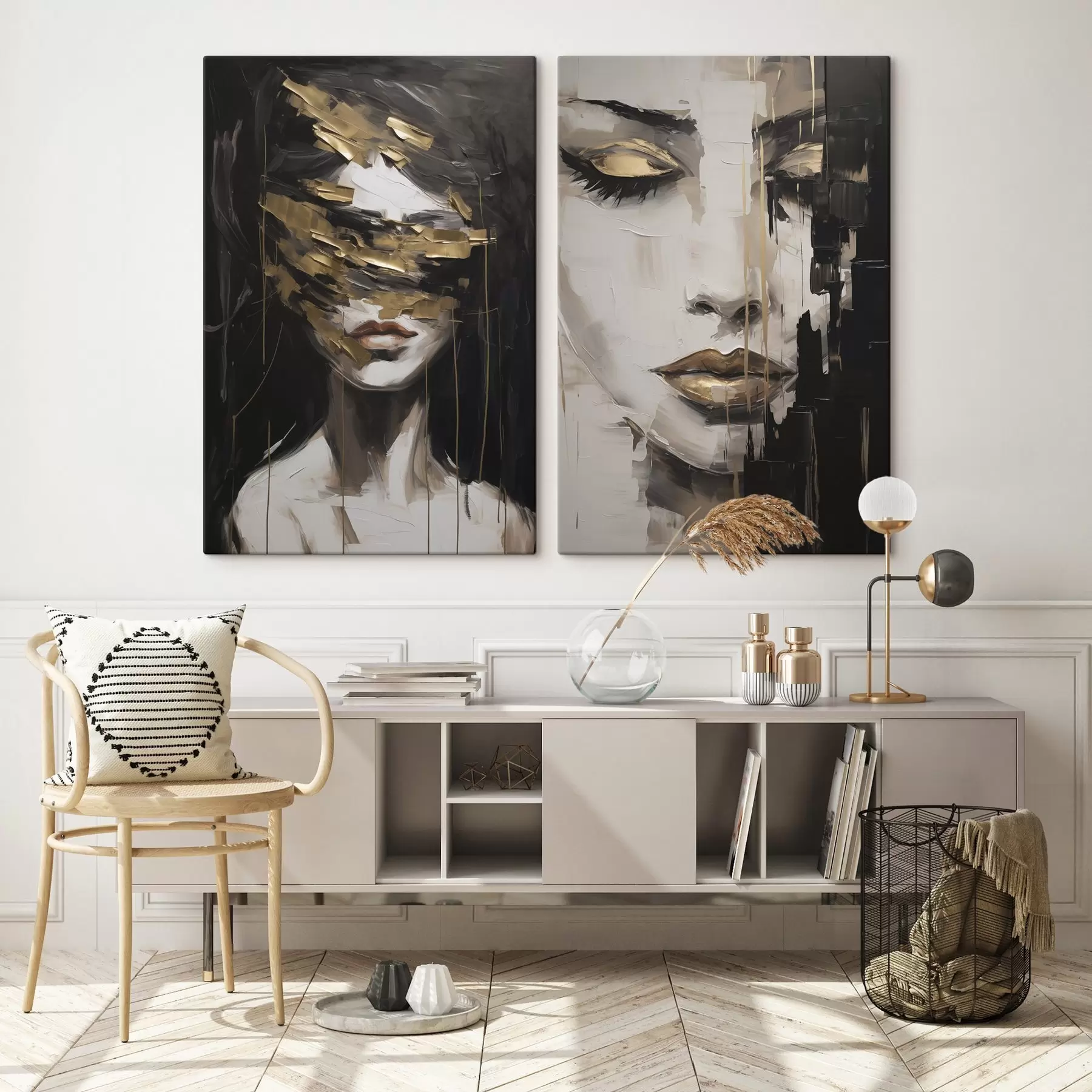 Tableau Portrait féminin abstrait imitant la peinture m30594