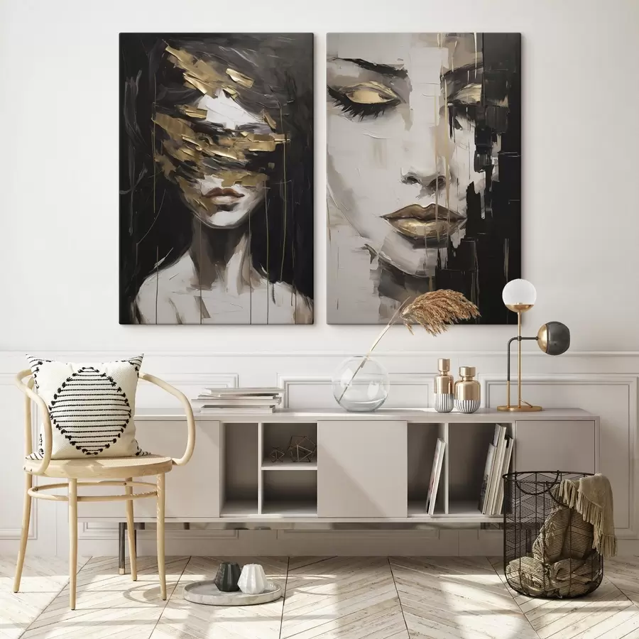 Tableau Portrait féminin abstrait imitant la peinture m30594