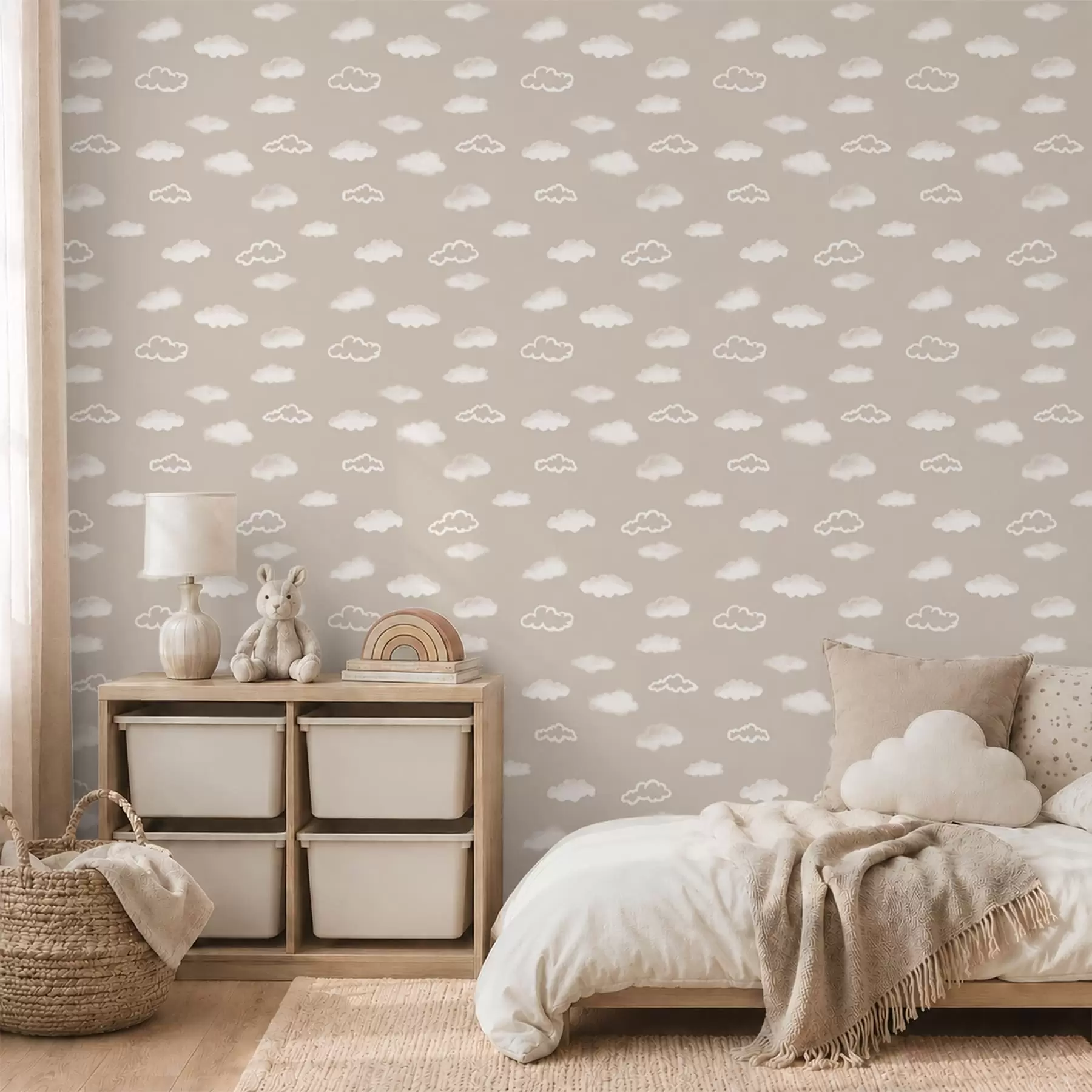 Papier peint De doux nuages blancs sur un fond beige chaud a00442