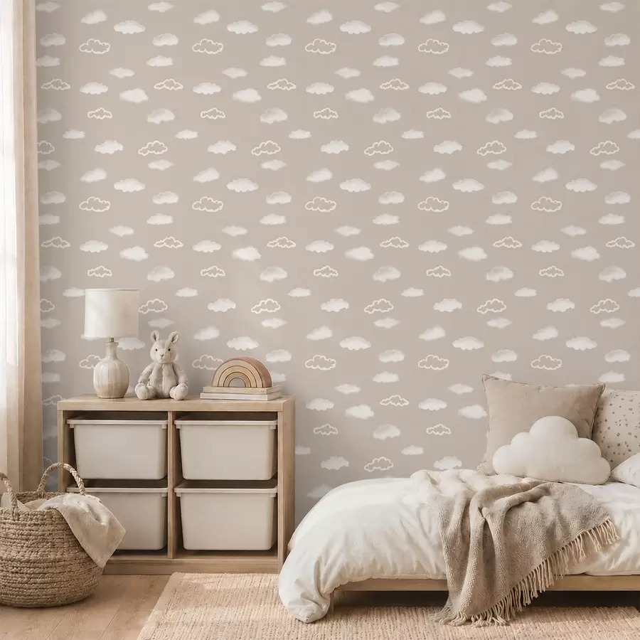 Papier peint De doux nuages blancs sur un fond beige chaud a00442