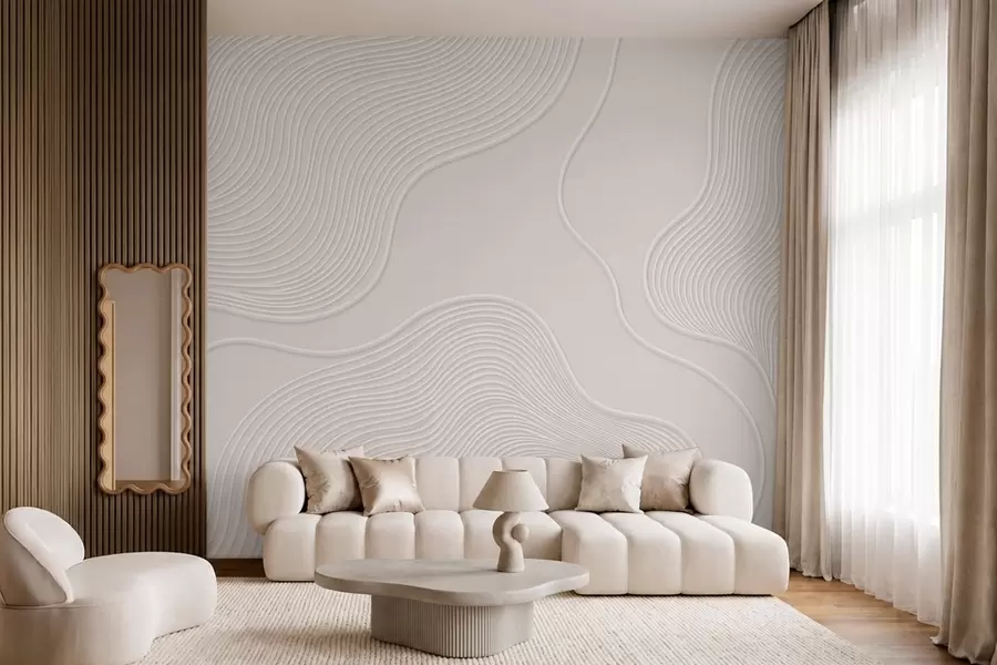 Papier peint Relief abstrait orné de lignes ondulées fluides w05689