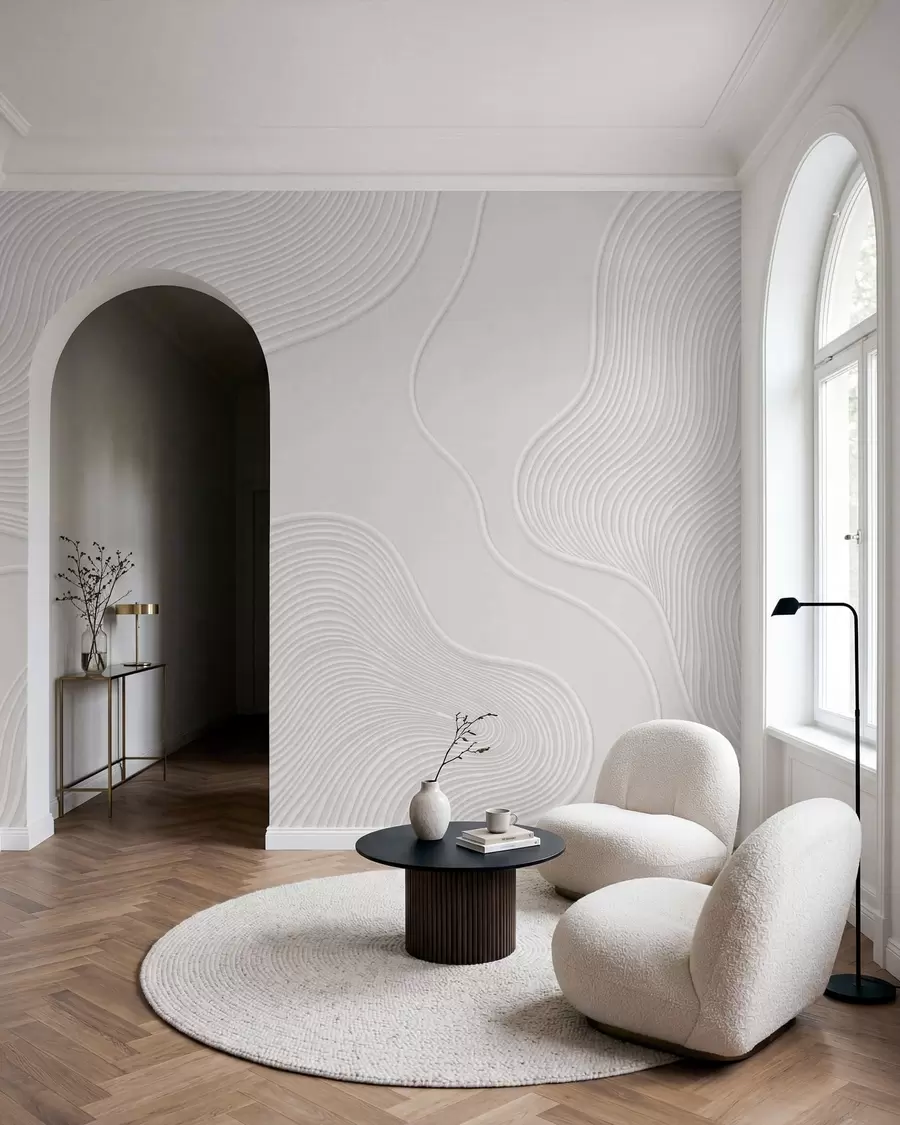 Papier peint Relief abstrait orné de lignes ondulées fluides w05689