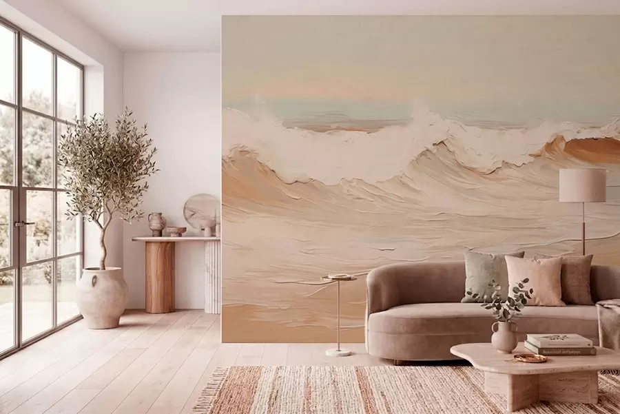 Papier peint Vagues océaniques abstraites dans des tons pastel w05697