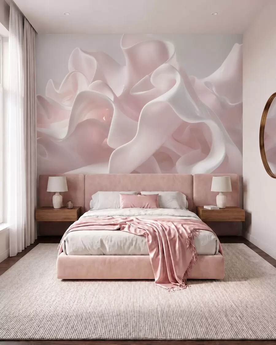 Papier peint Des ondulations aériennes en soie dans des tons rose poudré délicats w09858