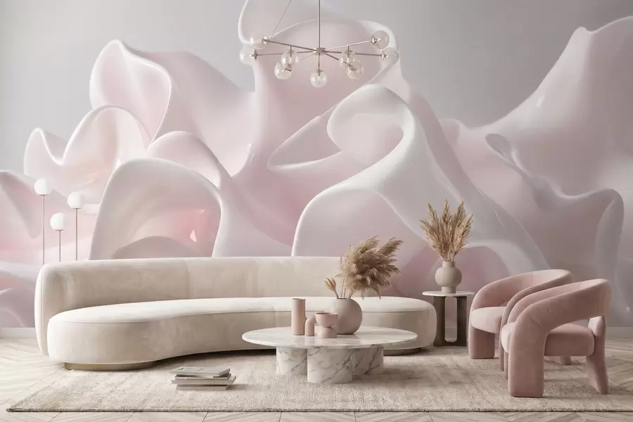 Papier peint Des ondulations aériennes en soie dans des tons rose poudré délicats w09858