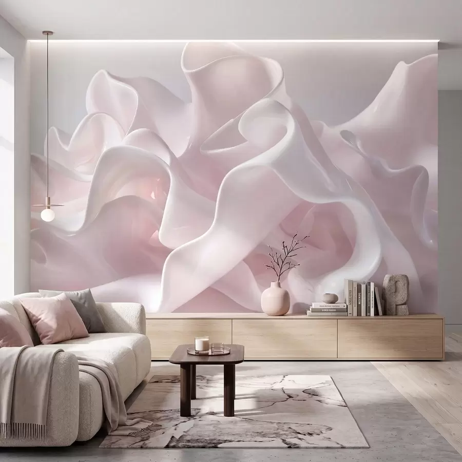 Papier peint Des ondulations aériennes en soie dans des tons rose poudré délicats w09858