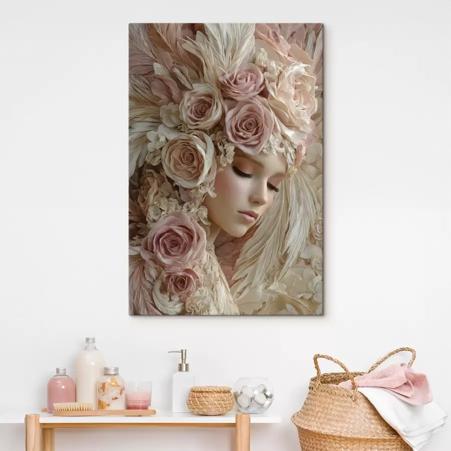 Tableau une jeune fille au milieu des roses s49566