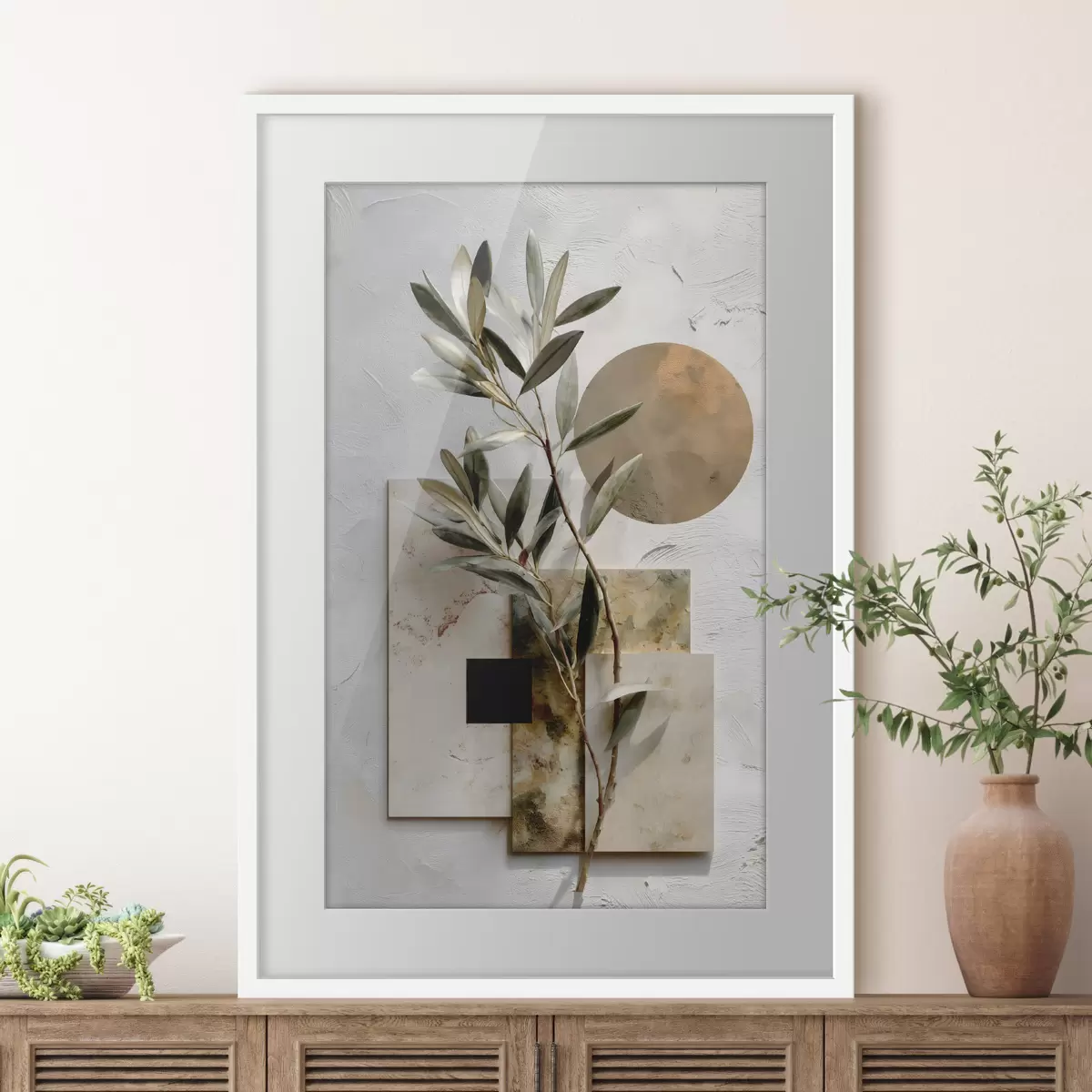 Poster Rameau d’olivier et rond ocre f49554