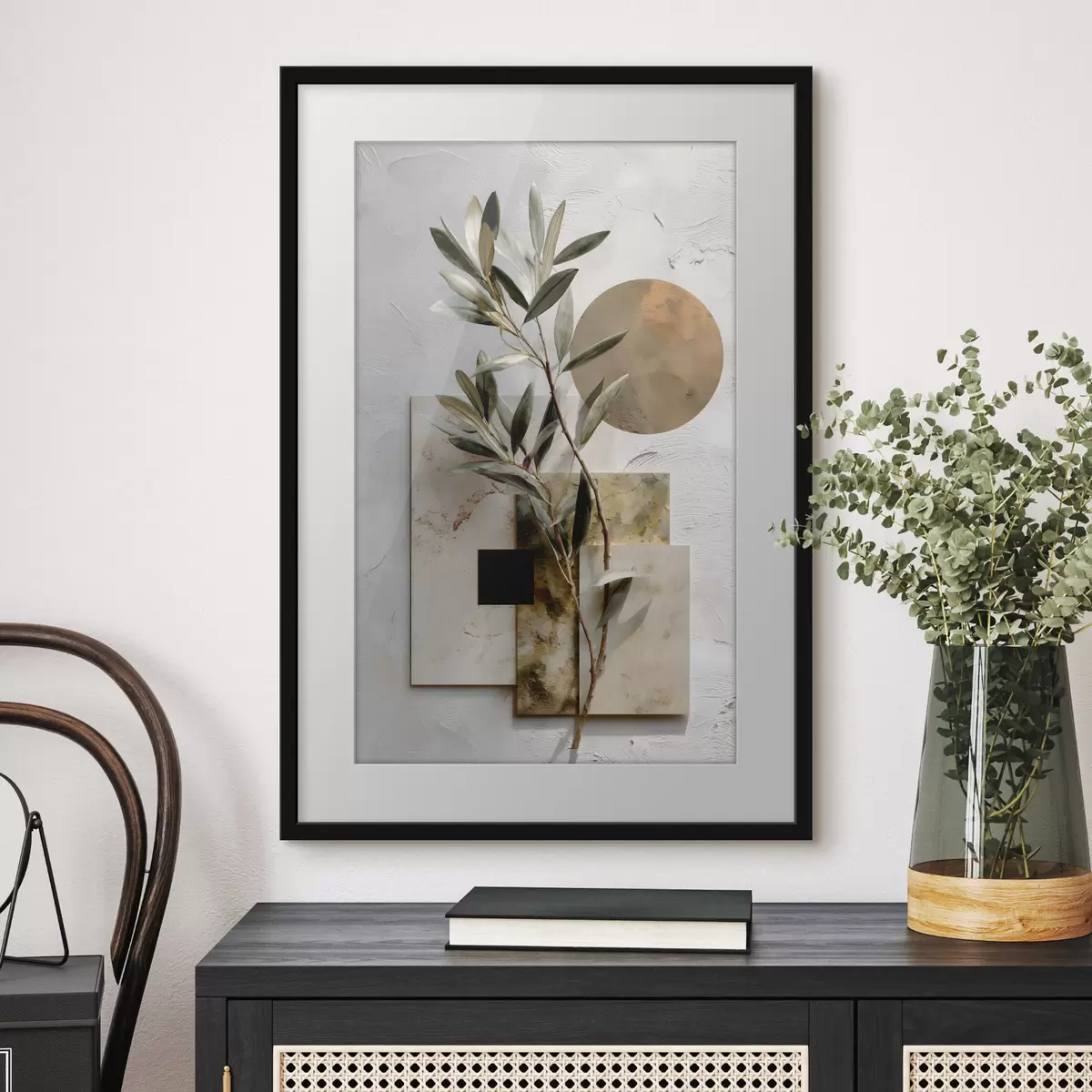 Poster Rameau d’olivier et rond ocre f49554