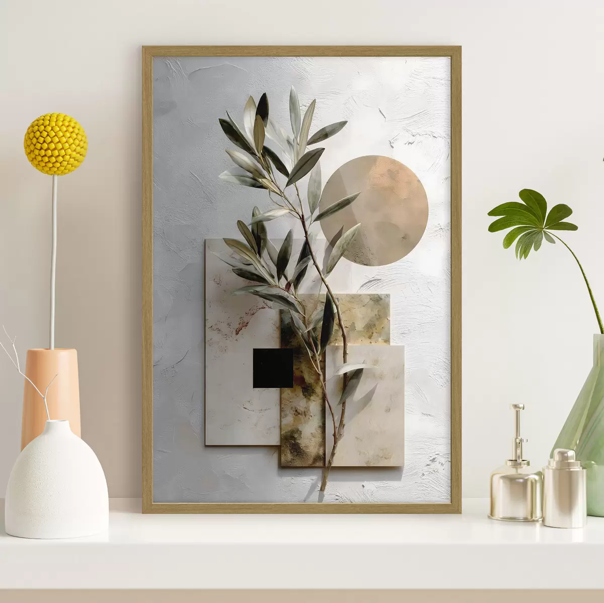 Poster Rameau d’olivier et rond ocre f49554