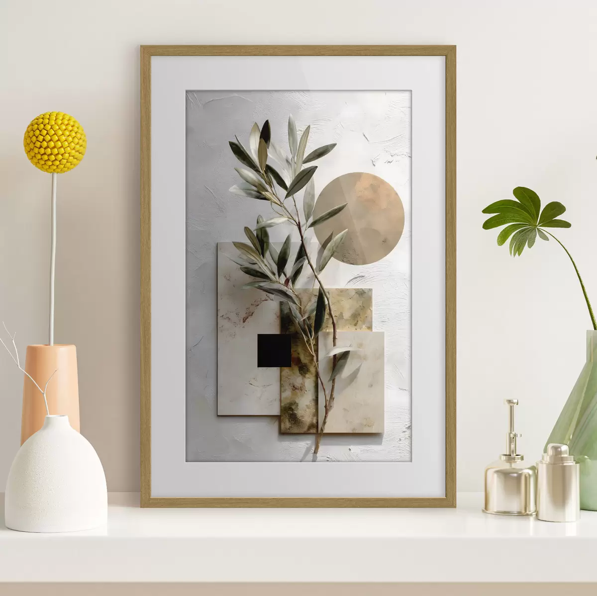 Poster Rameau d’olivier et rond ocre f49554