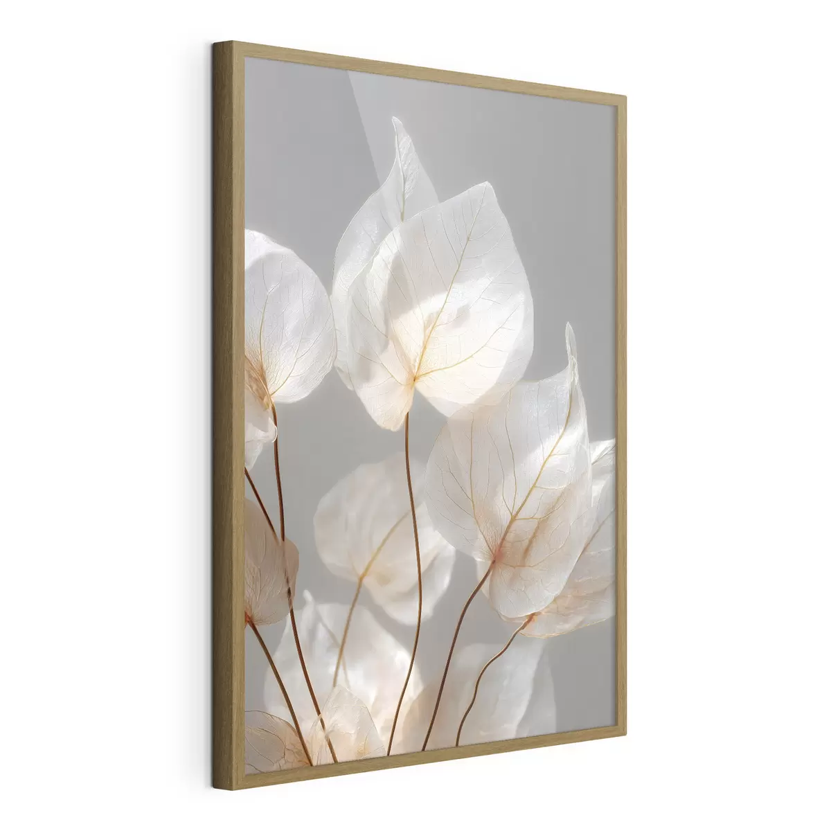 Poster des feuilles blanches aux nervures apparentes sur fond gris f49558