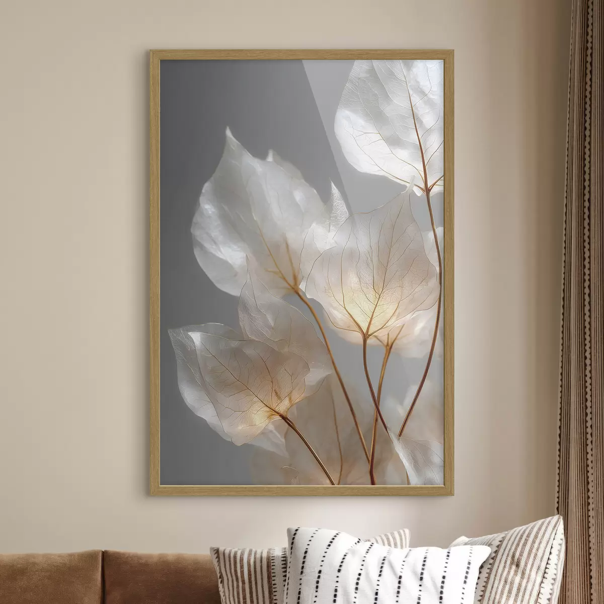 Poster des feuilles blanches aux nervures apparentes sur fond gris f49559
