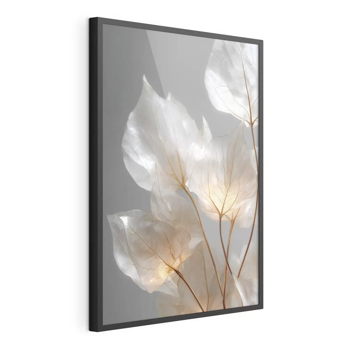 Poster des feuilles blanches aux nervures apparentes sur fond gris f49559