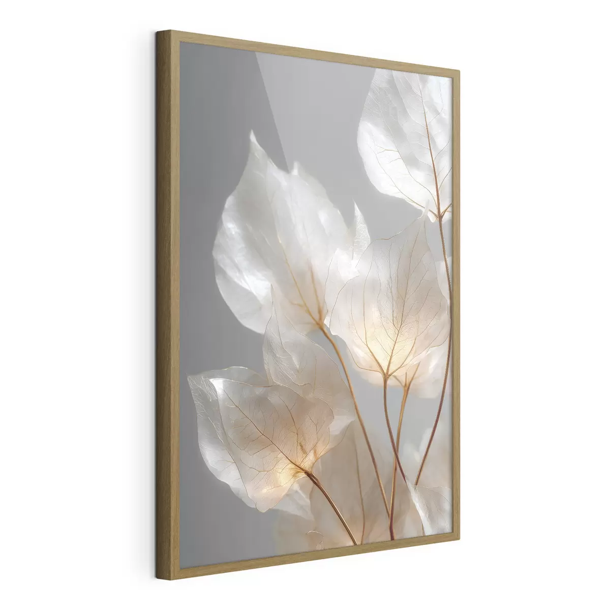 Poster des feuilles blanches aux nervures apparentes sur fond gris f49559