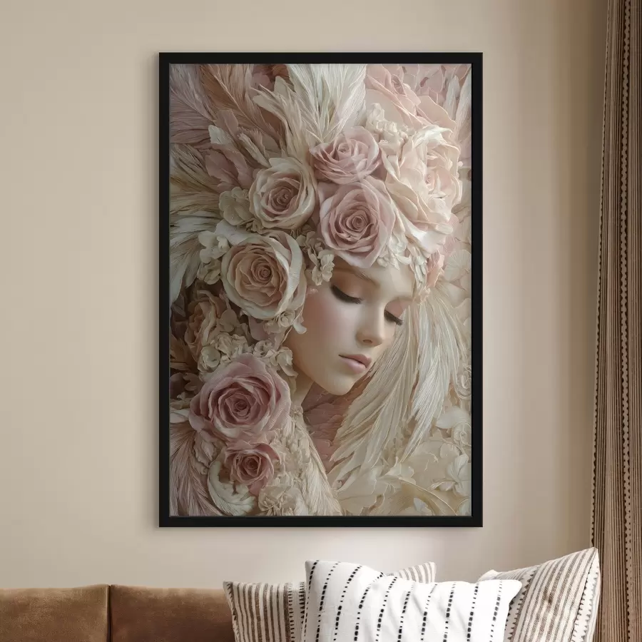 Papier peint une jeune fille au milieu des roses f49566