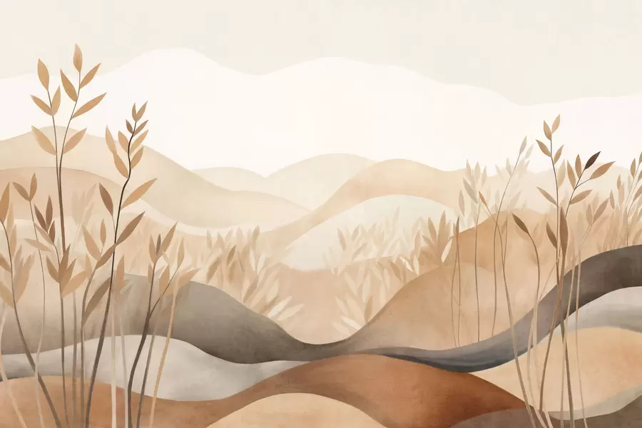 Papier peint Paysage abstrait composé de collines ondulantes dans des tons de marron et de beige, œuvre d'art texturée w09617