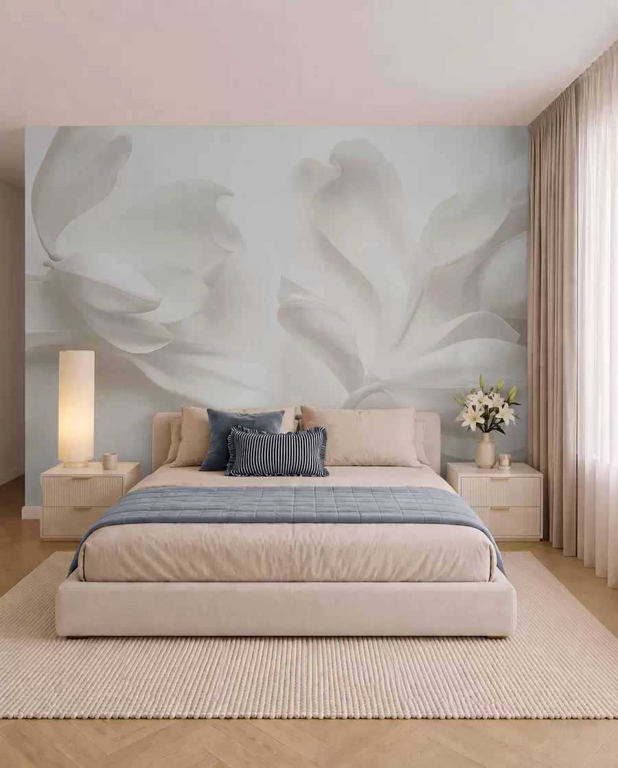Papier peint Fleurs de magnolia blanches texturées aux pétales délicats, sur un fond clair flou w09771