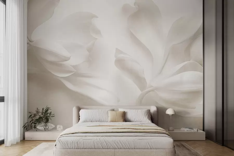 Papier peint Fleurs de magnolia blanches texturées aux pétales délicats, sur un fond clair flou w09771