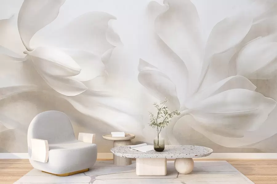 Papier peint Fleurs de magnolia blanches texturées aux pétales délicats, sur un fond clair flou w09771