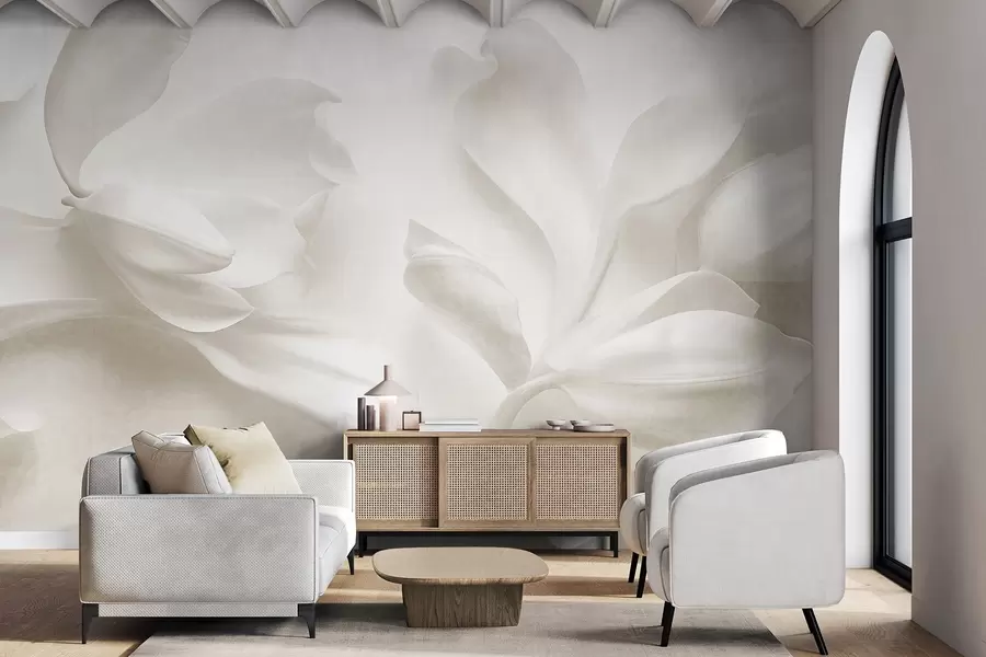 Papier peint Fleurs de magnolia blanches texturées aux pétales délicats, sur un fond clair flou w09771
