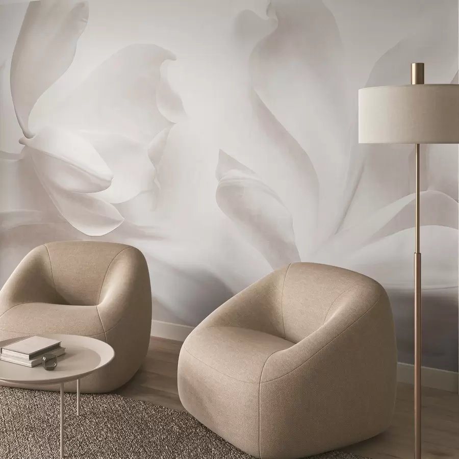 Papier peint Fleurs de magnolia blanches texturées aux pétales délicats, sur un fond clair flou w09771