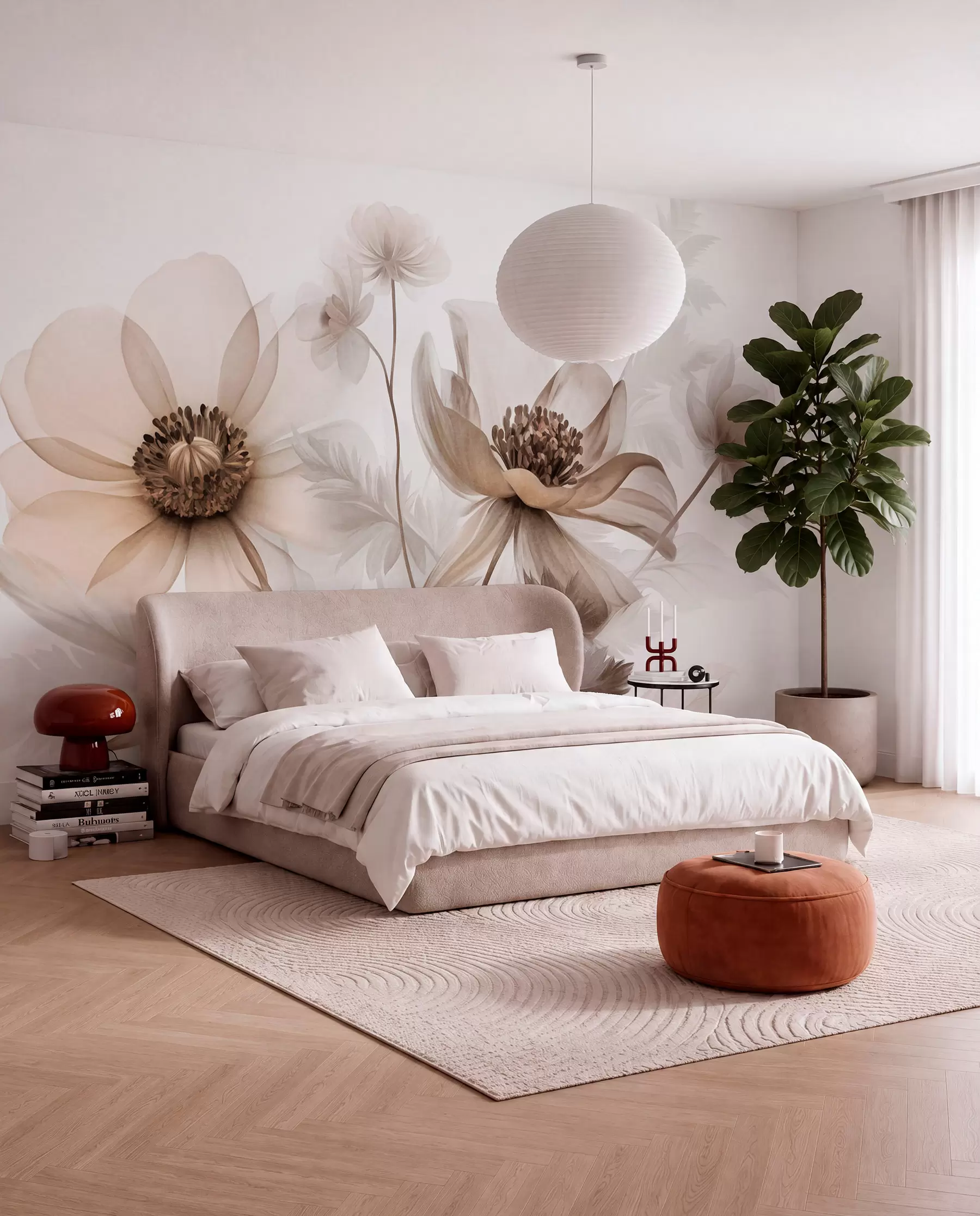 Papier peint Étude florale sépia w09900