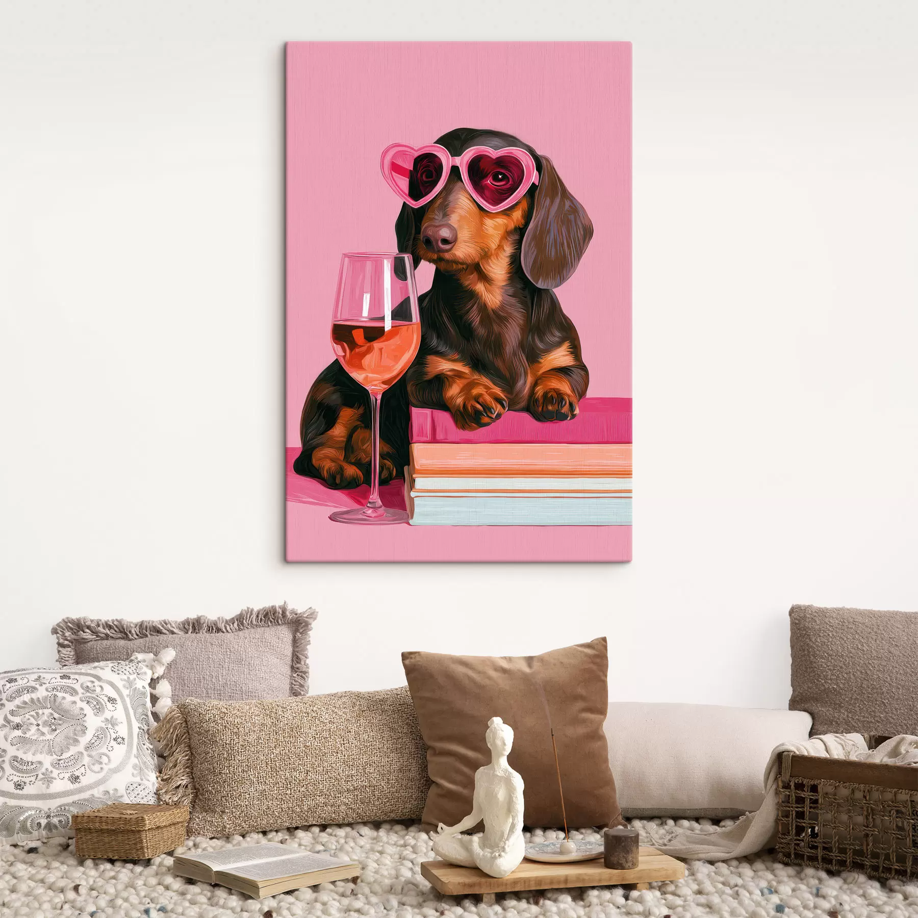 Tableau Un teckel portant des lunettes roses s49606