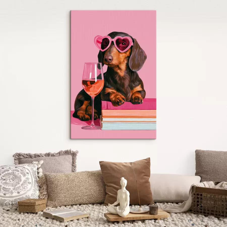 Tableau Un teckel portant des lunettes roses s49606