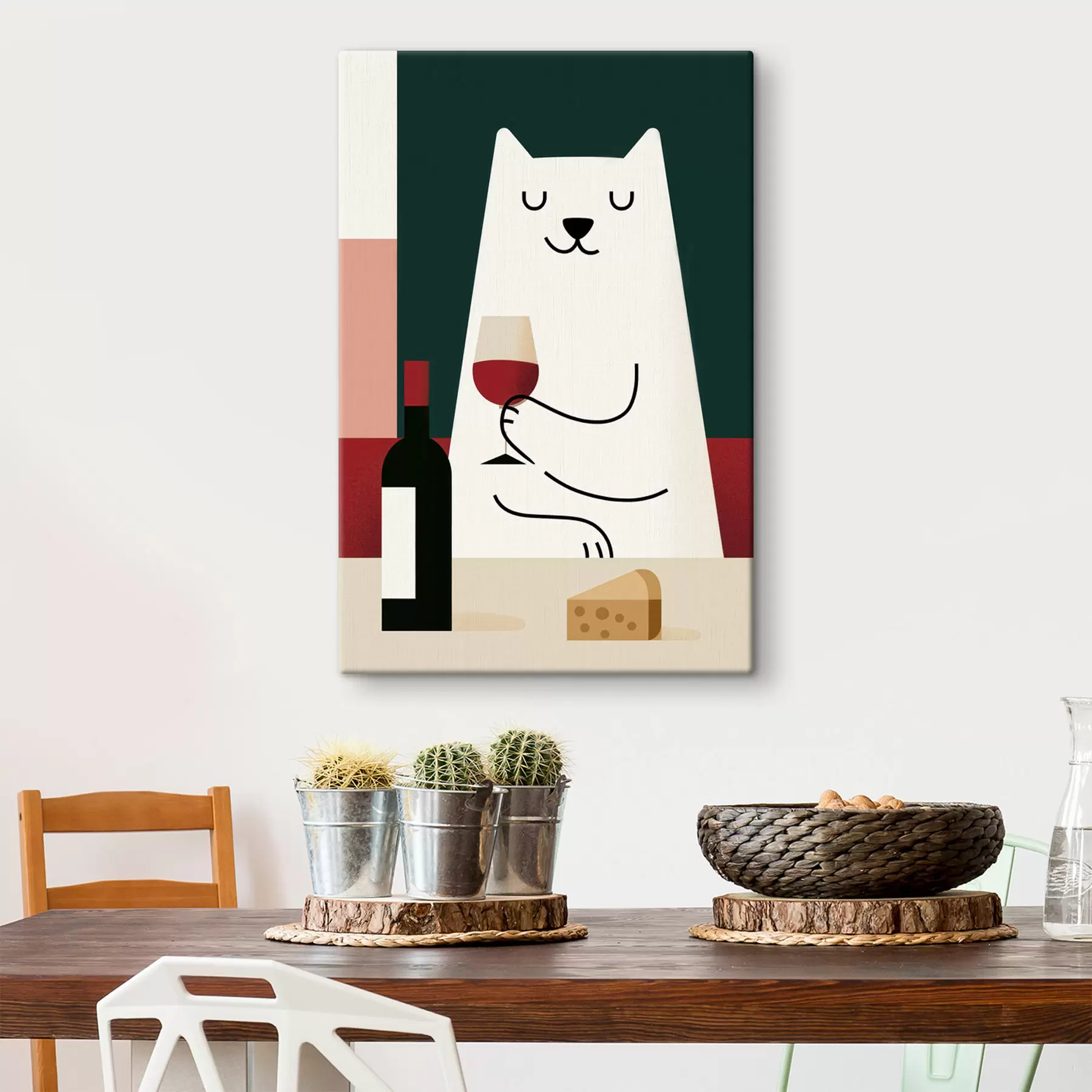 Tableau Un chat avec un verre de vin s49624