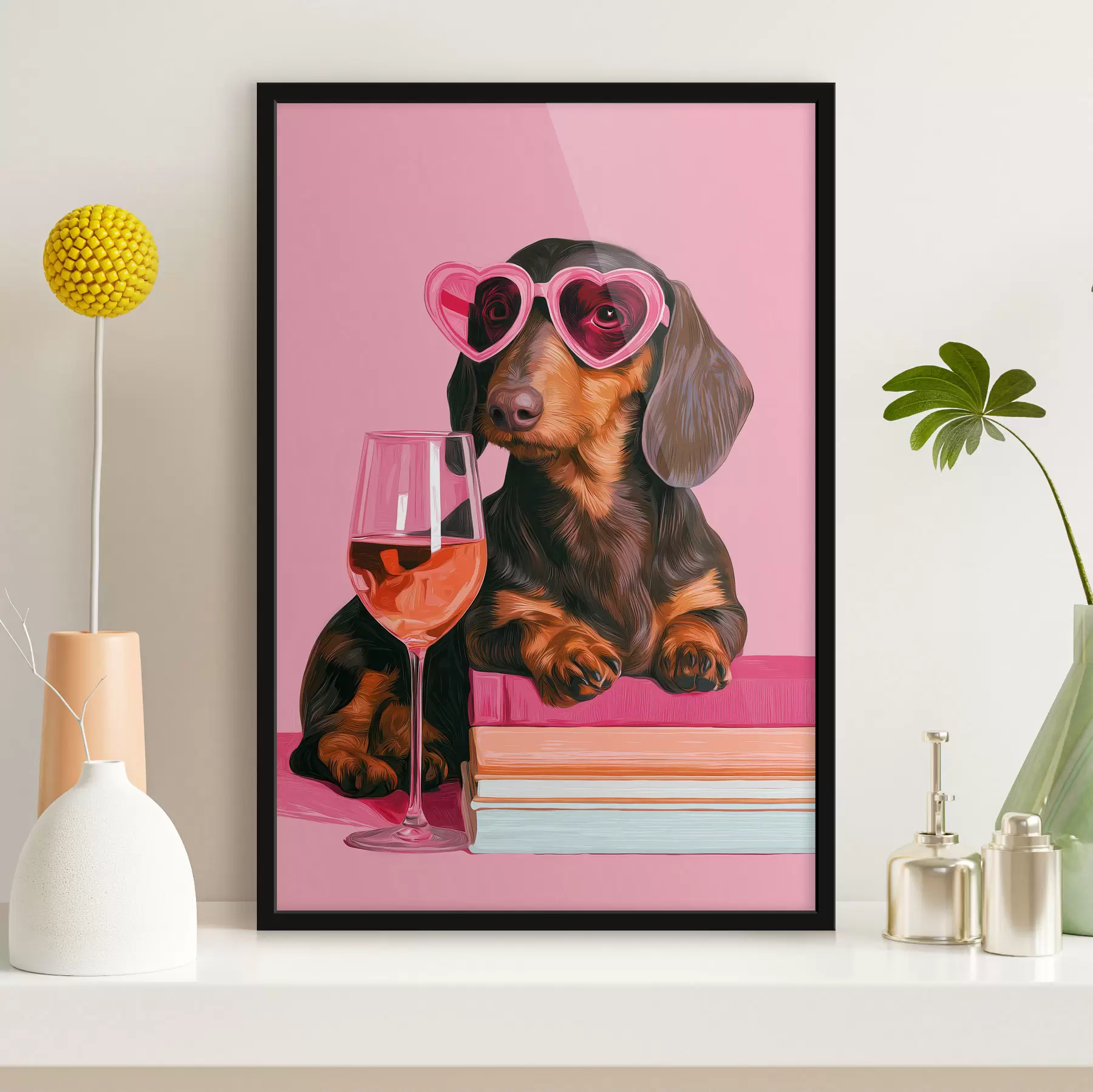 Papier peint Un teckel portant des lunettes roses f49606