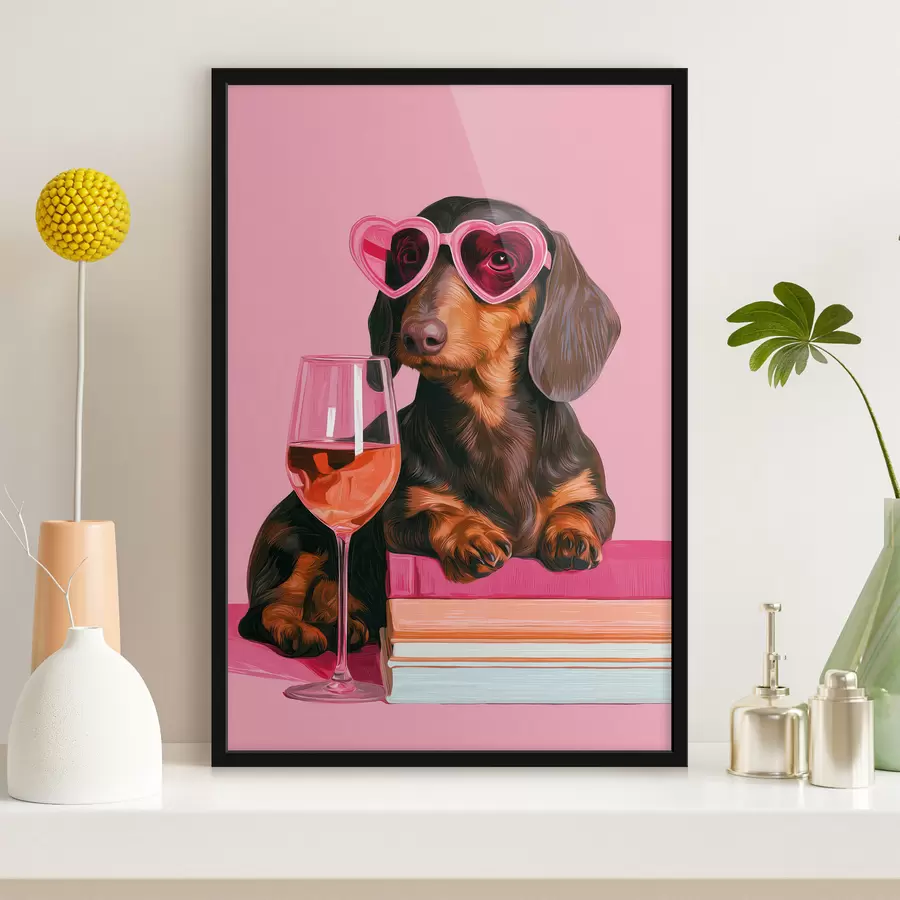 Papier peint Un teckel portant des lunettes roses f49606