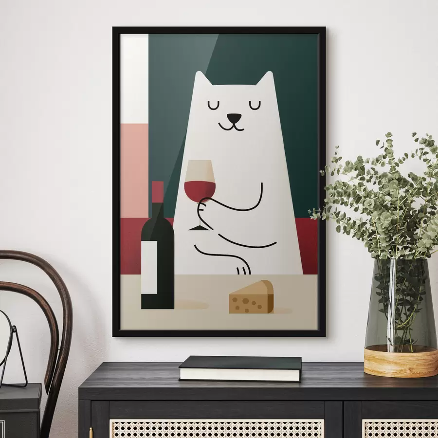 Papier peint Un chat avec un verre de vin f49624