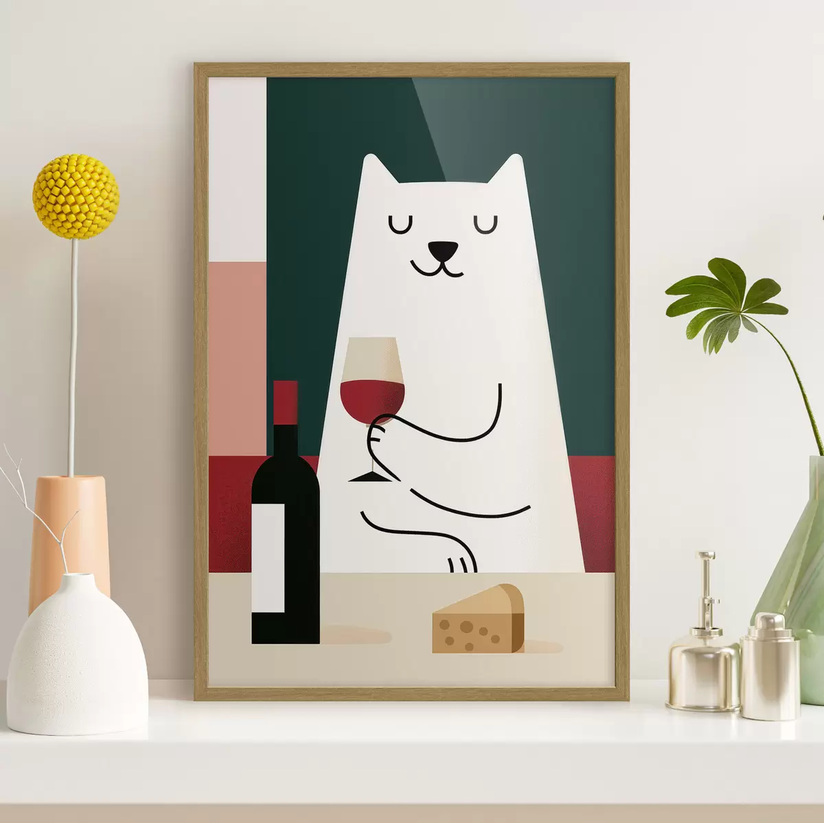 Poster Un chat avec un verre de vin f49624