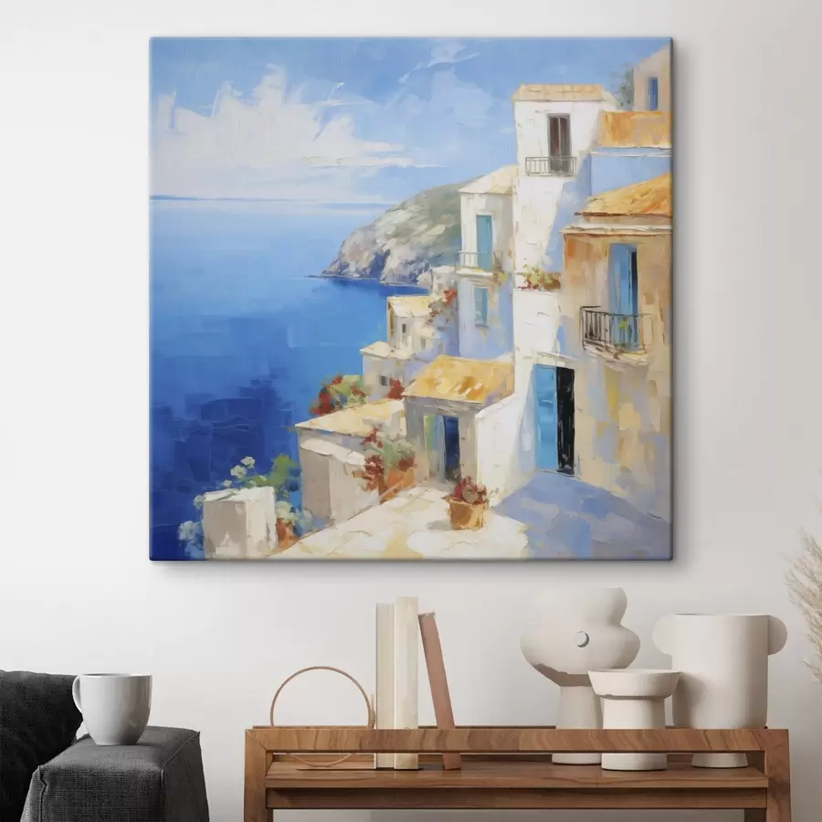 Tableau Ville au bord de la mer – imitation de peinture s49590
