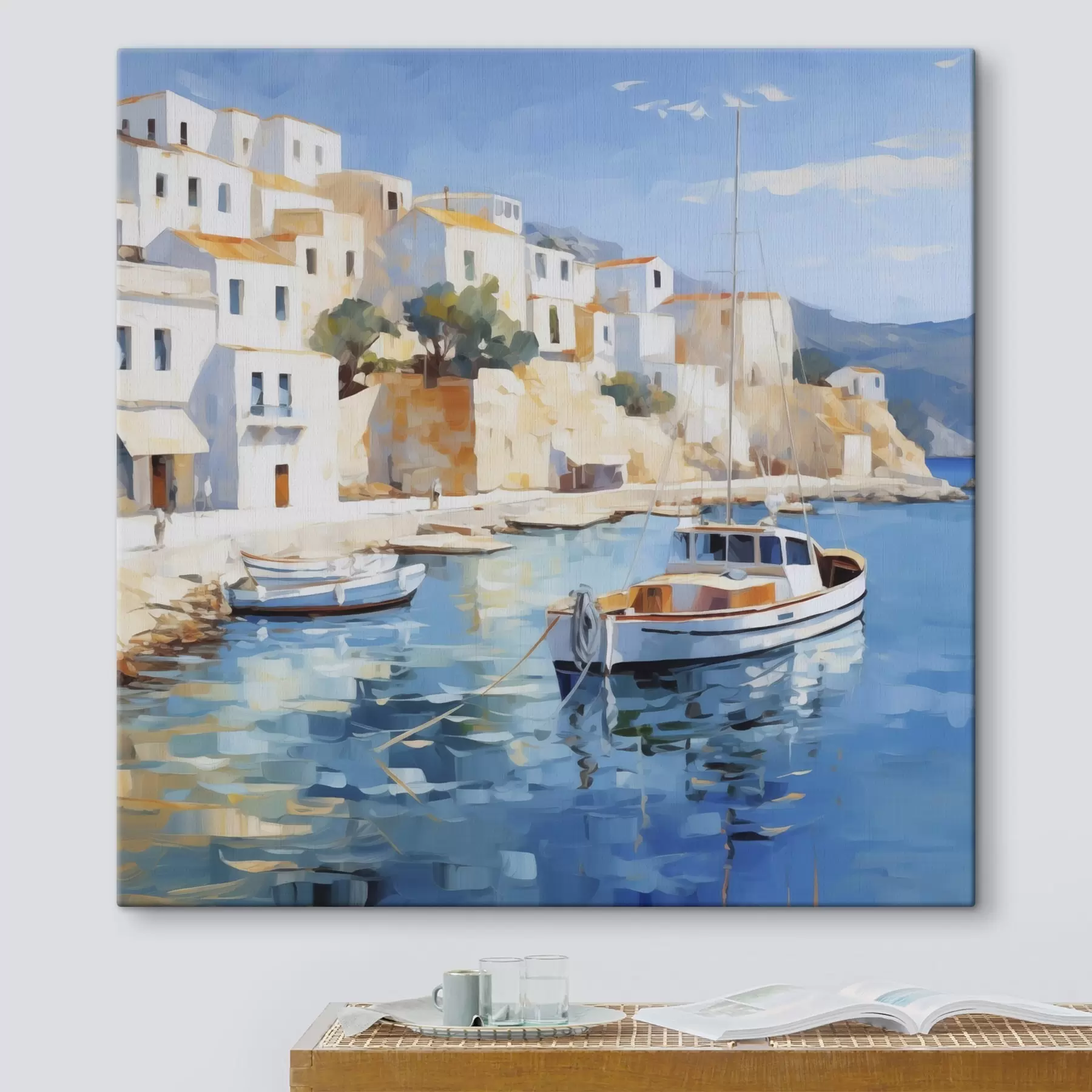 Tableau Peinture représentant une ville côtière s49591