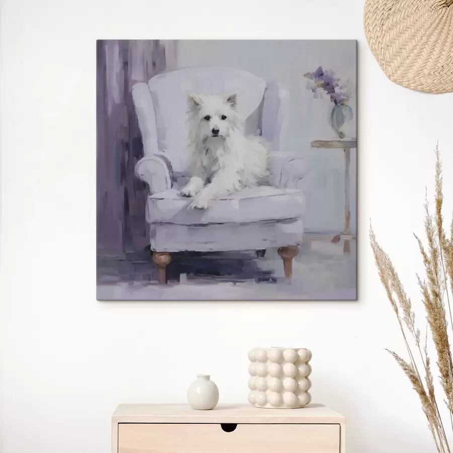 Tableau Un chien sur une chaise, reproduction d'un tableau s49596
