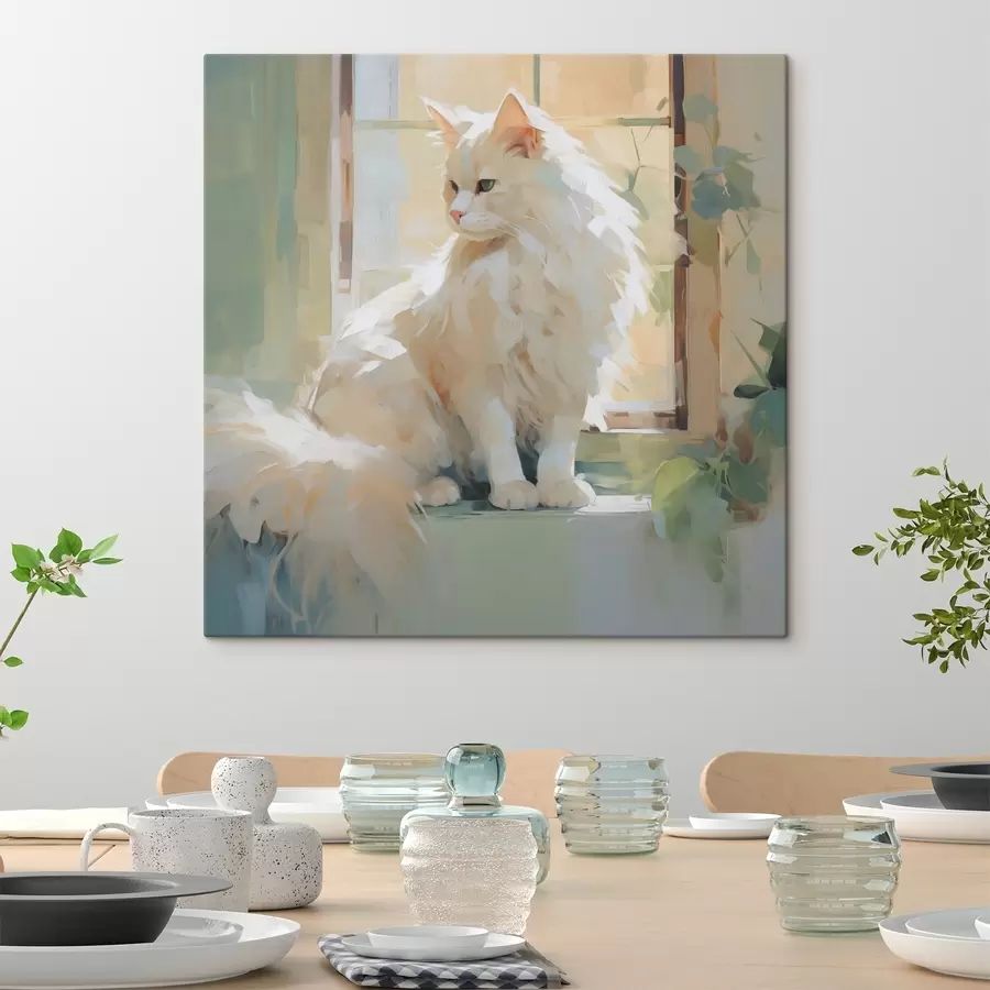 Tableau Un chat assis près d'une fenêtre, imitation d'un tableau s49603