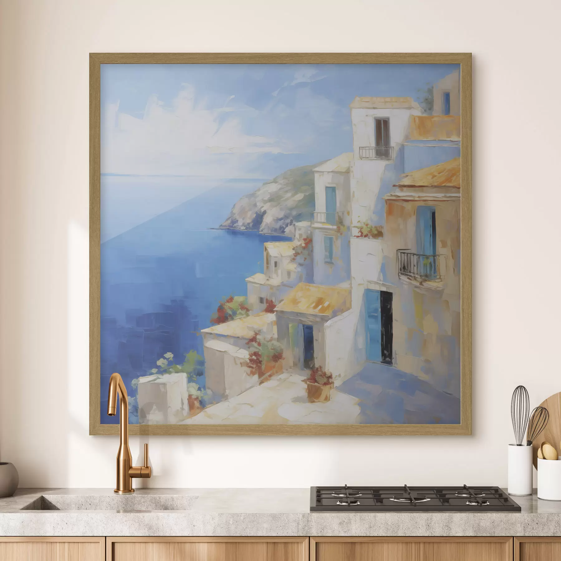 Papier peint Ville au bord de la mer – imitation de peinture f49590