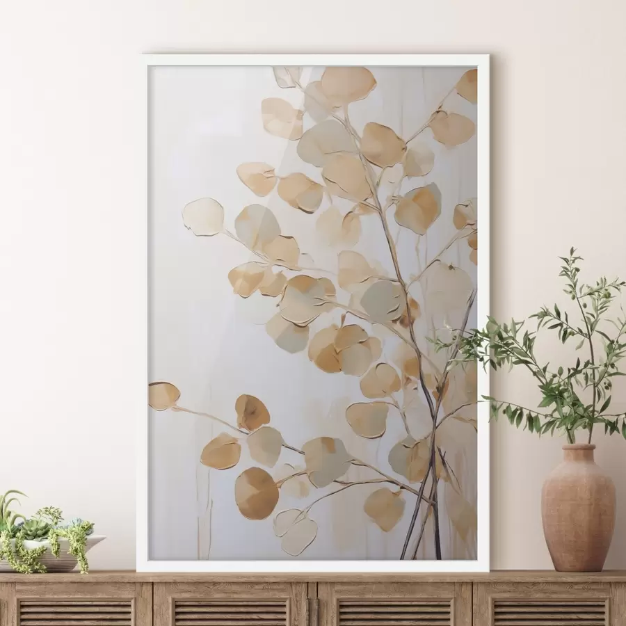 Papier peint Rameau avec des feuilles – imitation d'une peinture f49594