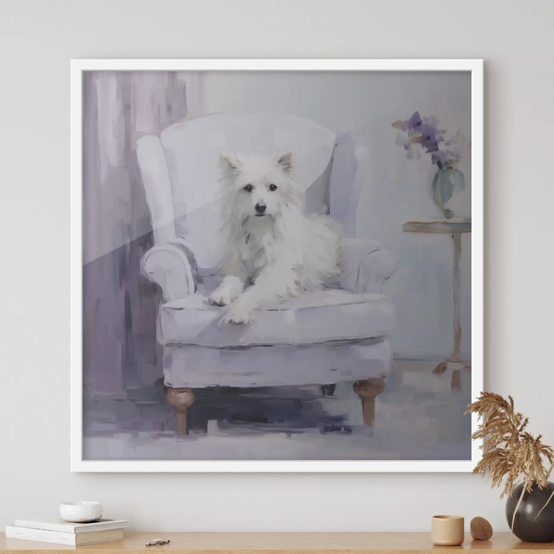Papier peint Un chien sur une chaise, reproduction d'un tableau f49596