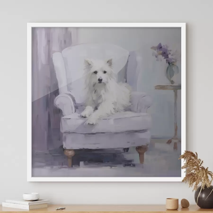 Papier peint Un chien sur une chaise, reproduction d'un tableau f49596